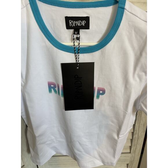 DIGITAL DREAM CROPPED RINGER TEE (WHITE/BLUE) MEDIUM - Picture 5 of 6
